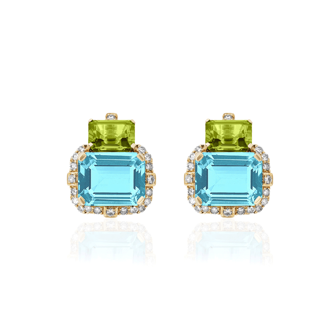 Goshwara Gossip 18k Yellow Gold Blue Topaz and Peridot Earrings