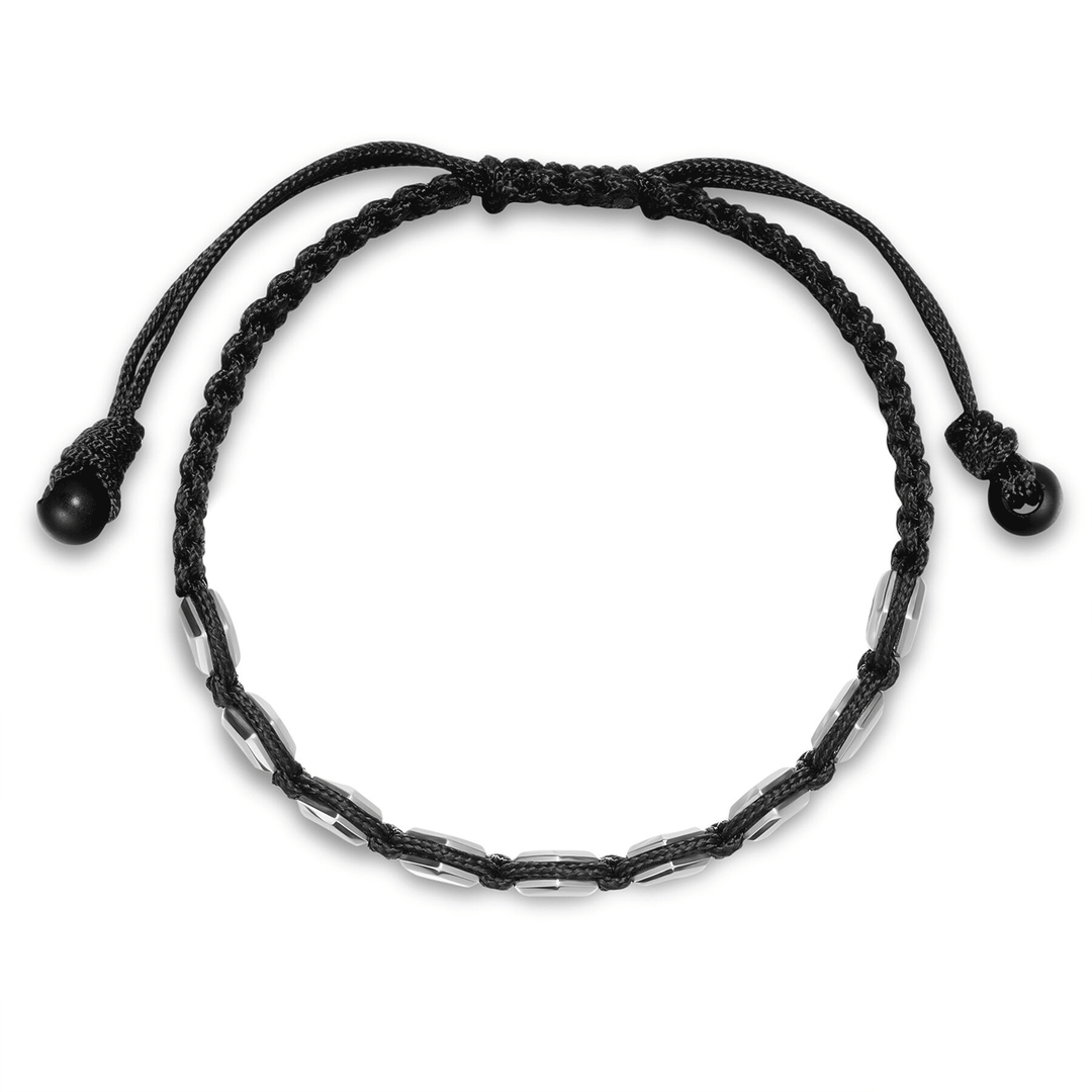 David Yurman Faceted Woven Bracelet Sterling Silver with Black Nylon and Black Onyx, 8mm