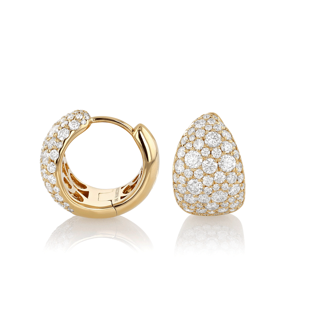 Luminous 18k Yellow Gold and Diamond 2.19 Total Weight Huggie Earrings
