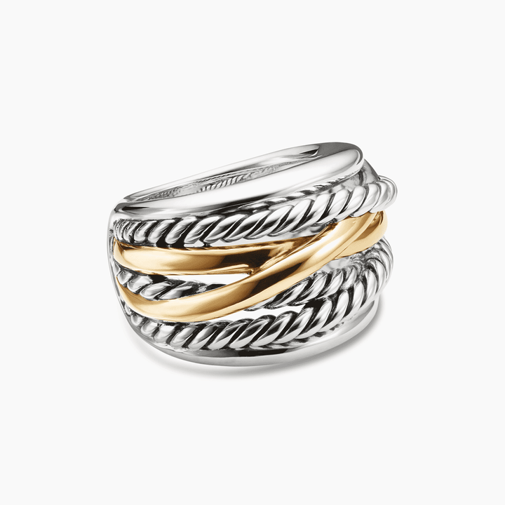 David Yurman Crossover Ring Sterling Silver with 14k Yellow Gold, 17mm