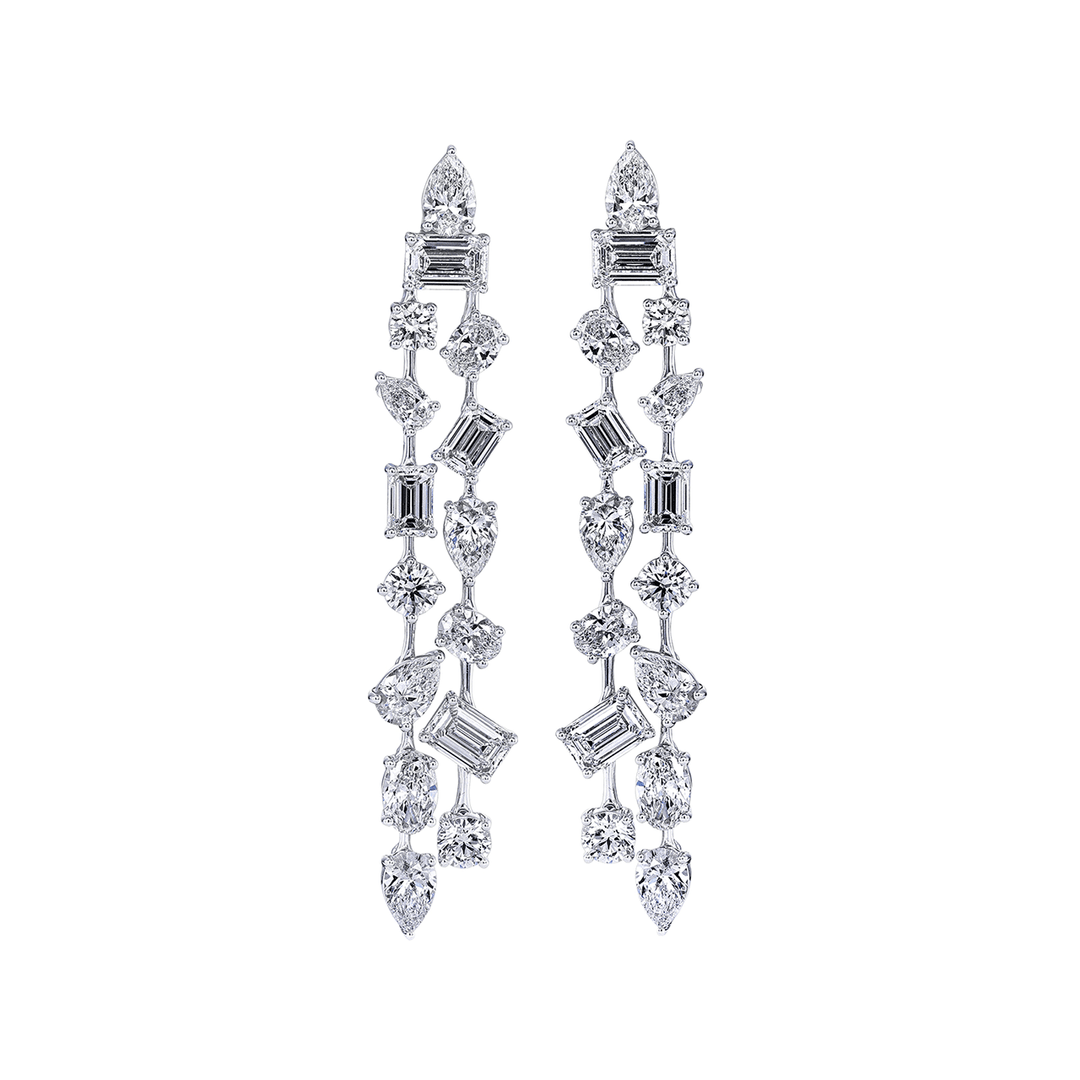 18k White Gold and 8.98 Total Weight Mix Shape Diamond Dangling Earrings