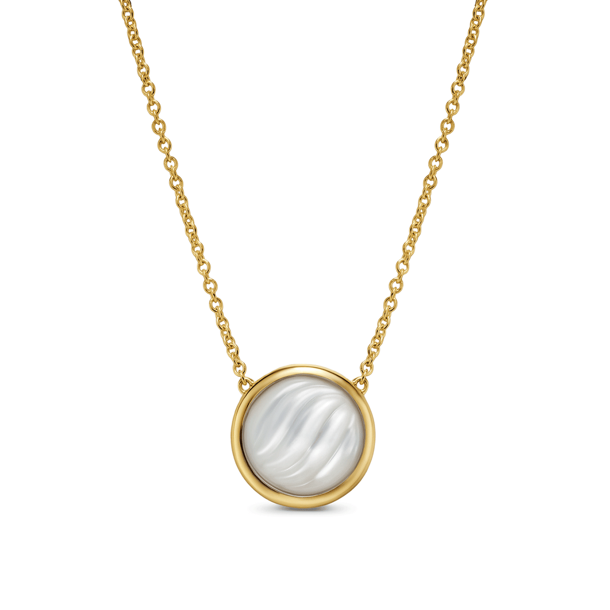 David Yurman Sculpted Cable Pendant Necklace 18K Yellow Gold with Mother of Pearl