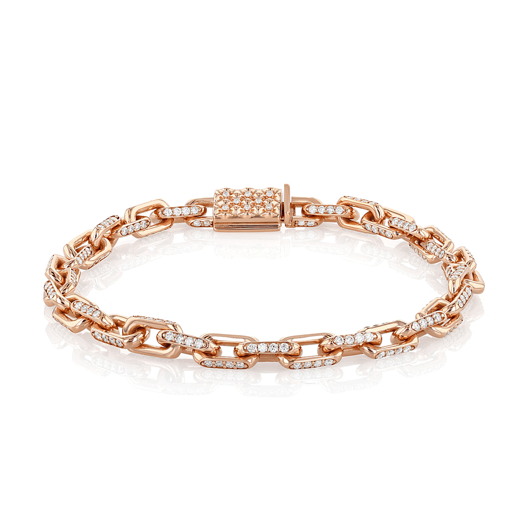 18k Rose Gold and 3.51 Total Weight Diamond Oval Link Bracelet