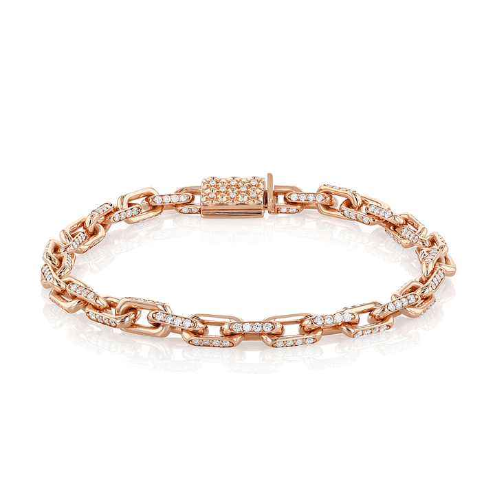 18k Rose Gold and 3.51 Total Weight Diamond Oval Link Bracelet