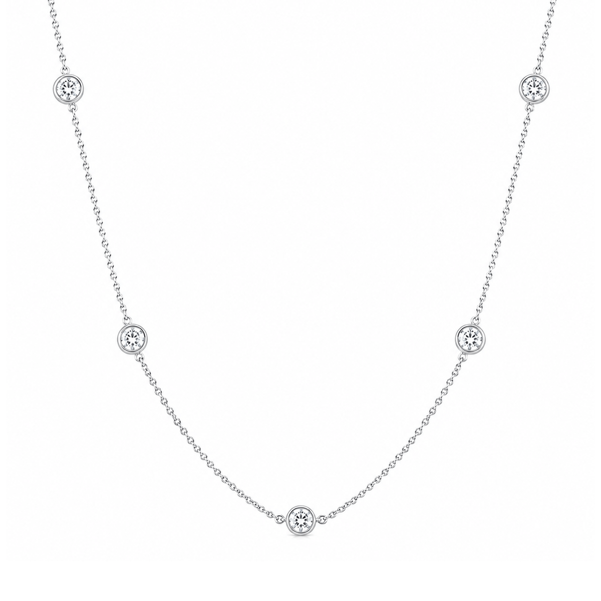 14k White Gold and .50 Total Weight Diamonds By The Yard Necklace