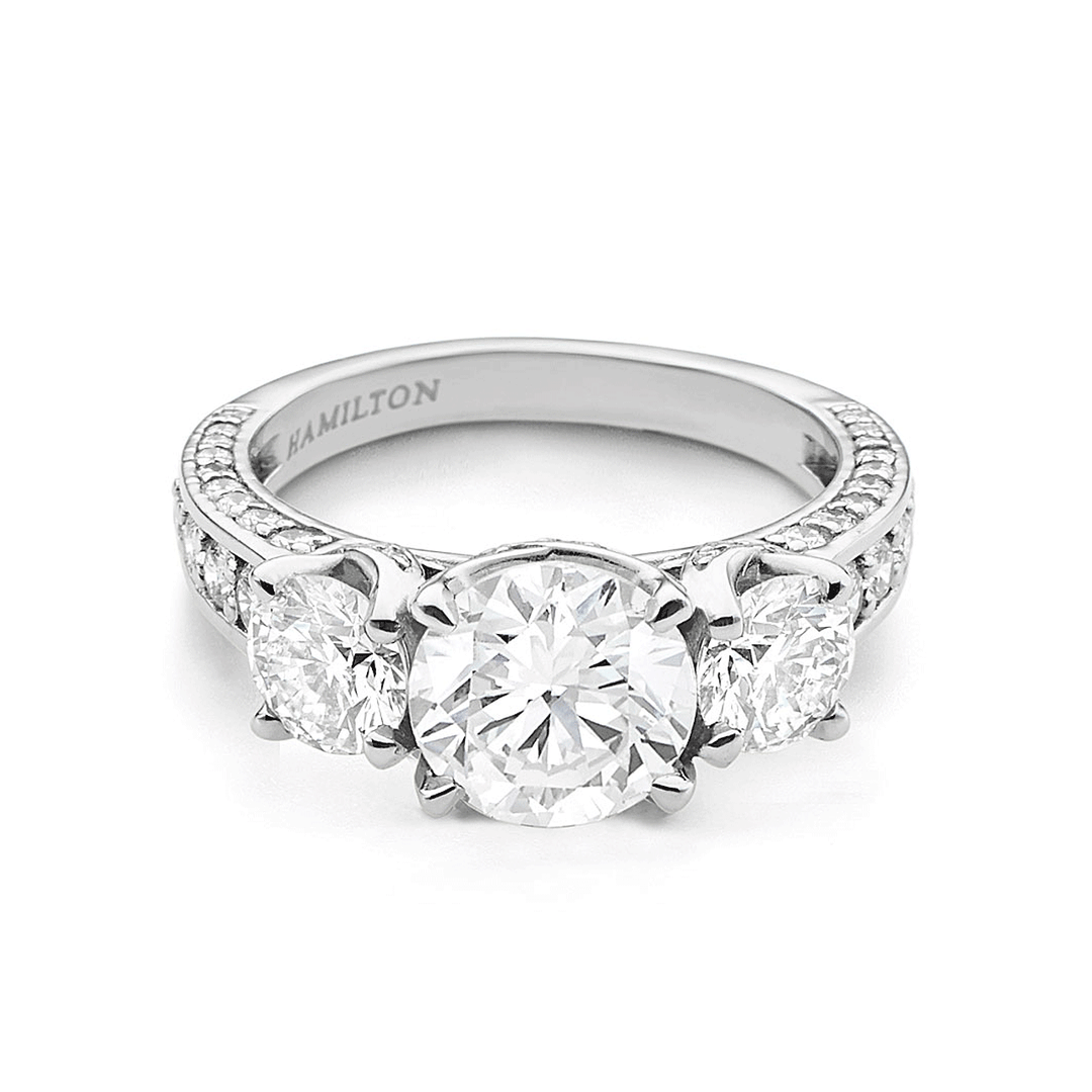 Hamilton 1912 Collection 18k White Gold and 1.09 Total Weight Three Stone Diamond Engagement Mounting Ring