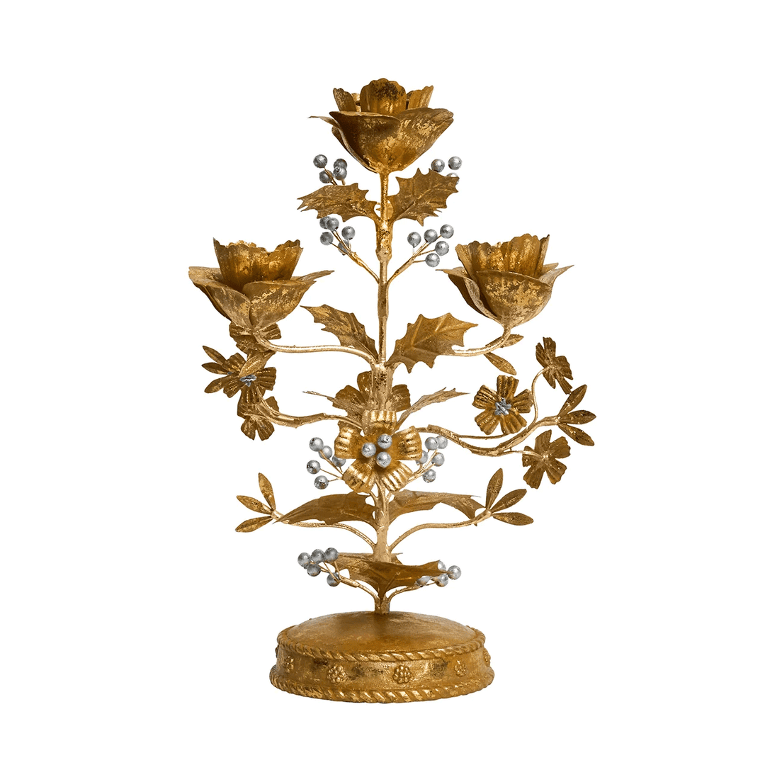 Juliska  Forest Walk Holly 13" Centerpiece Candelabra - Gold/Silver