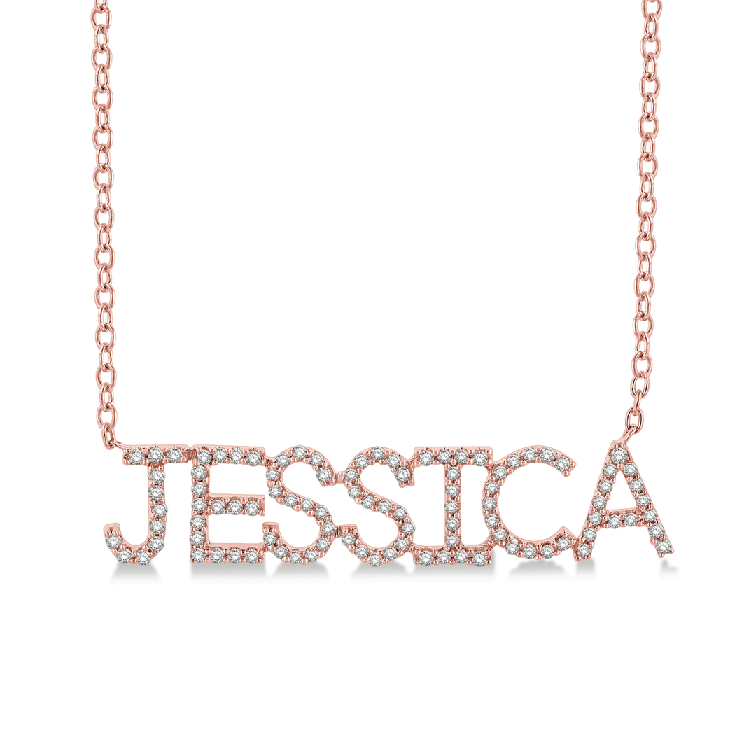 14k Rose Gold and Diamond Block Letter Name Necklace