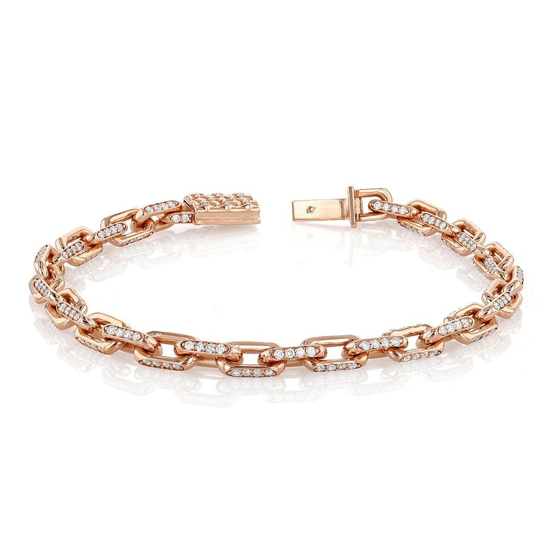 18k Rose Gold and 3.51 Total Weight Diamond Oval Link Bracelet