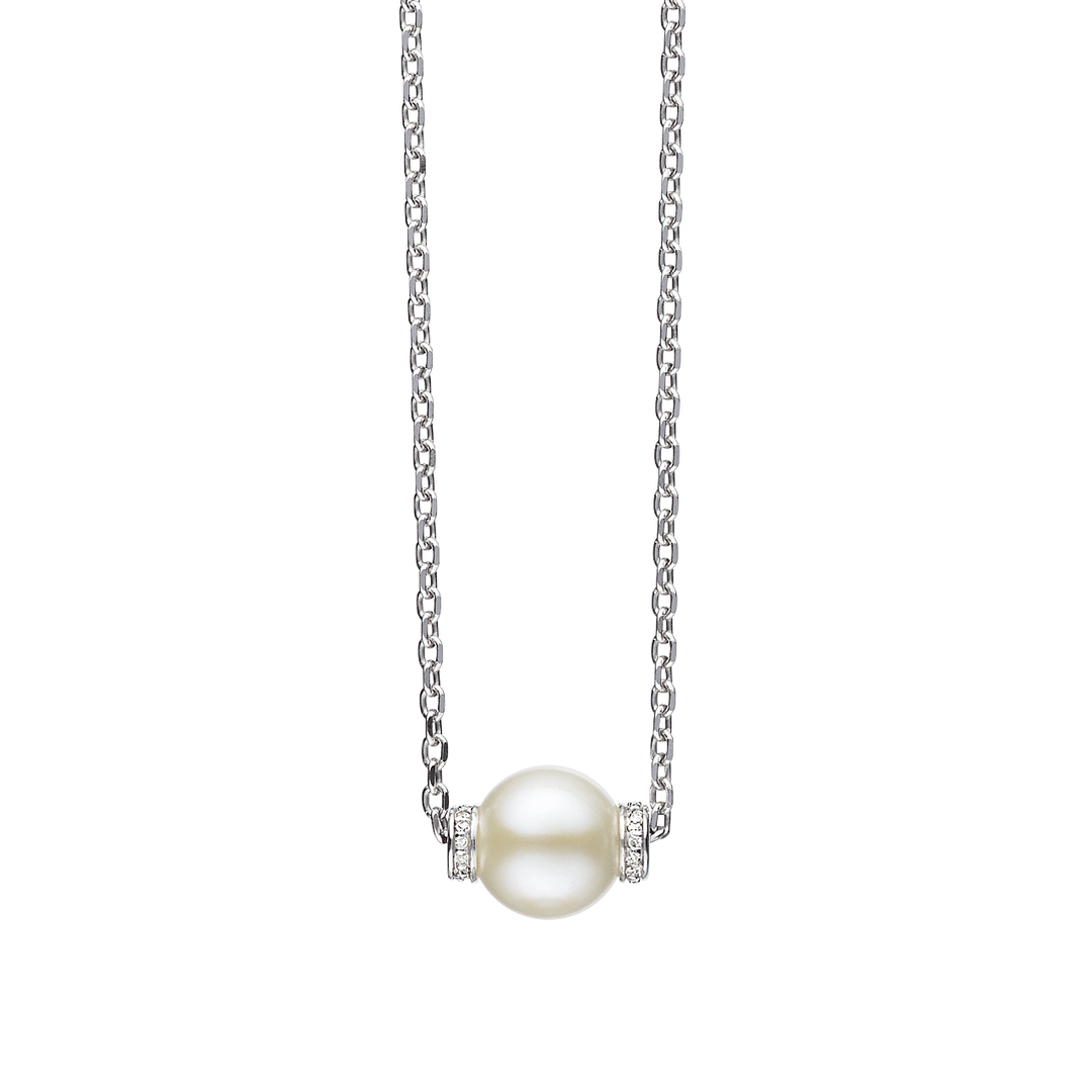 Sterling Silver Pearl and Diamond Pendant