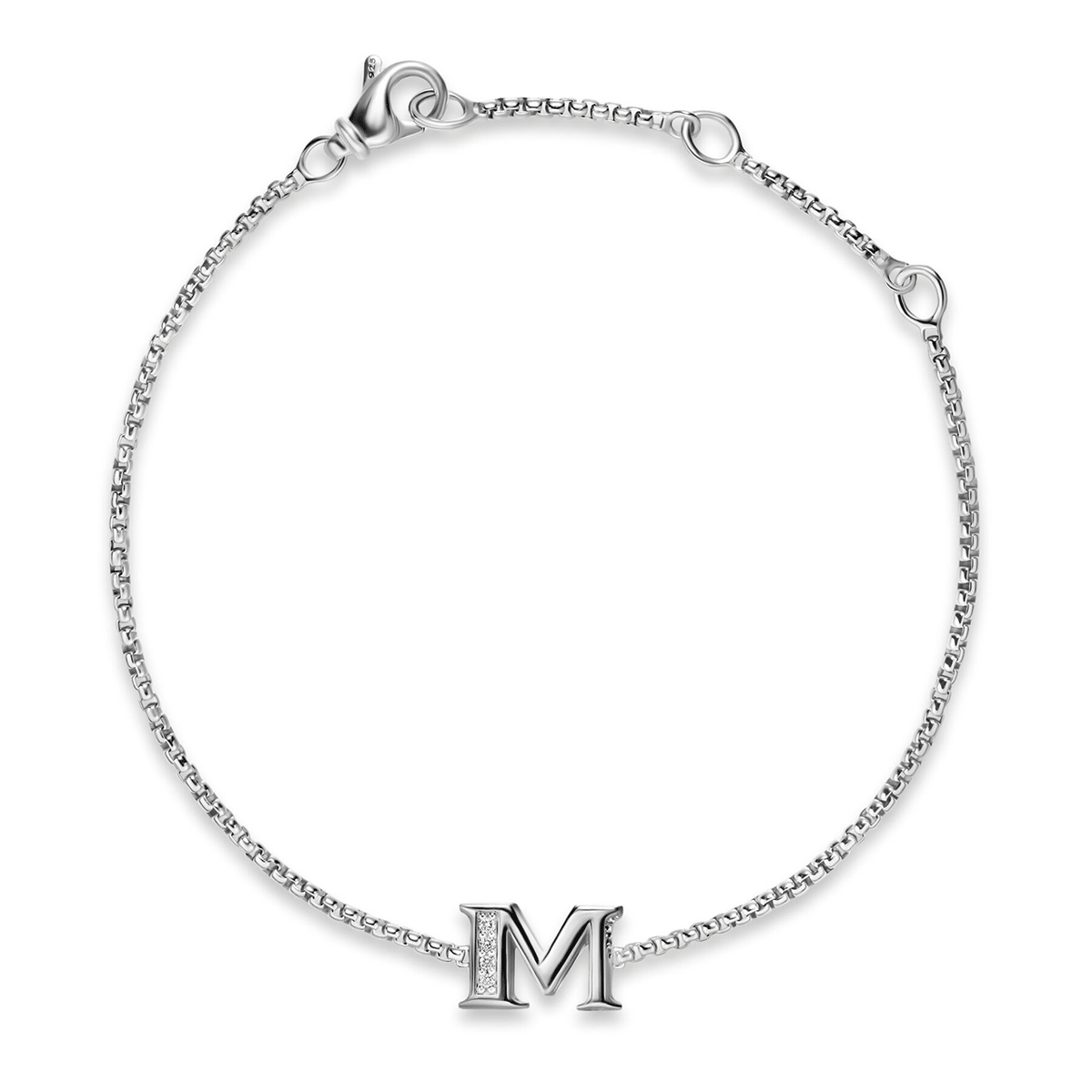 David Yurman Petite Initial Chain Bracelet Sterling Silver with Diamond M