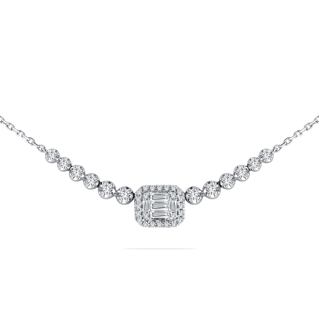 14k White Gold and Diamond .54 Total Weight Mosaic Necklace