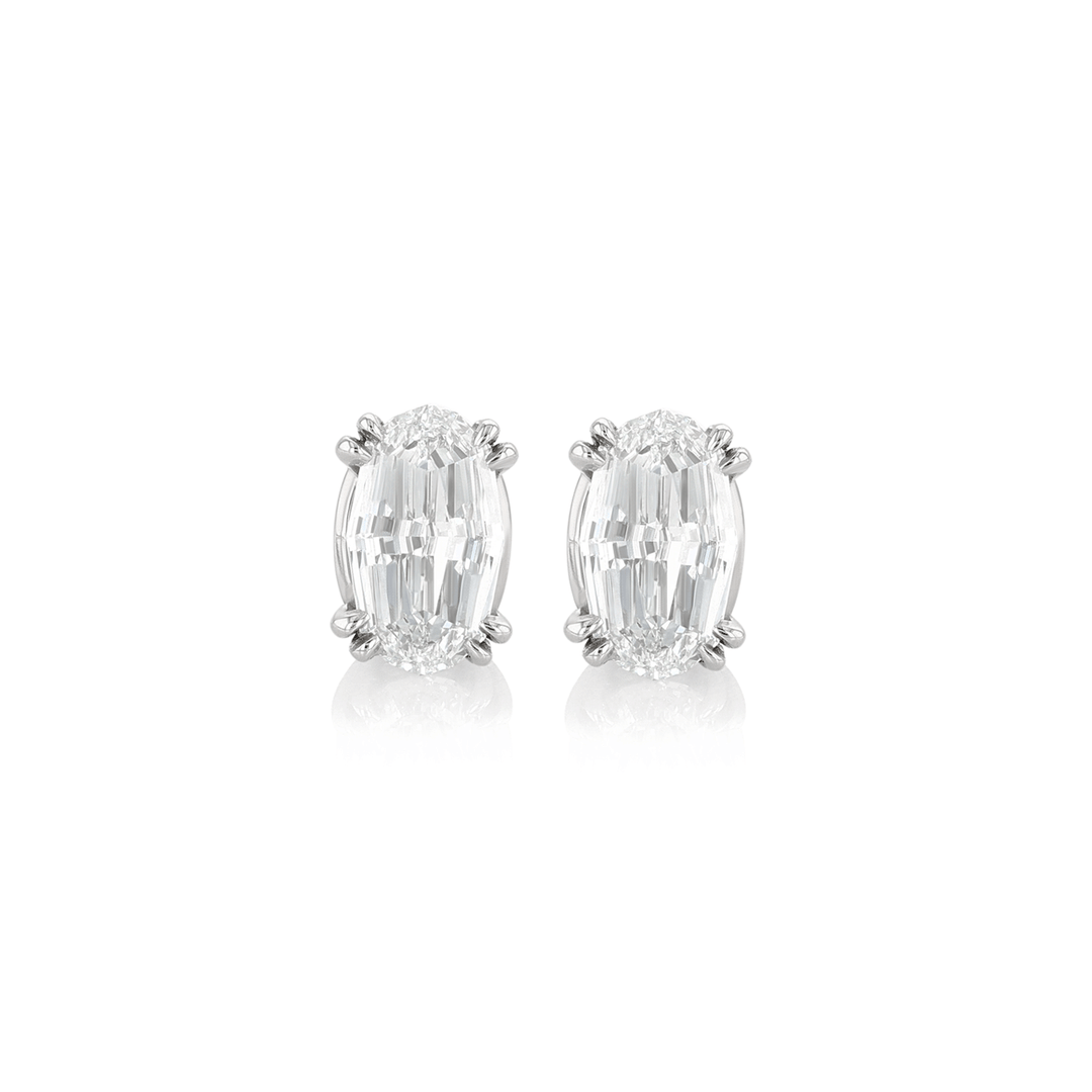18k White Gold and 2.12 Total Weight Oval Diamond Earrings