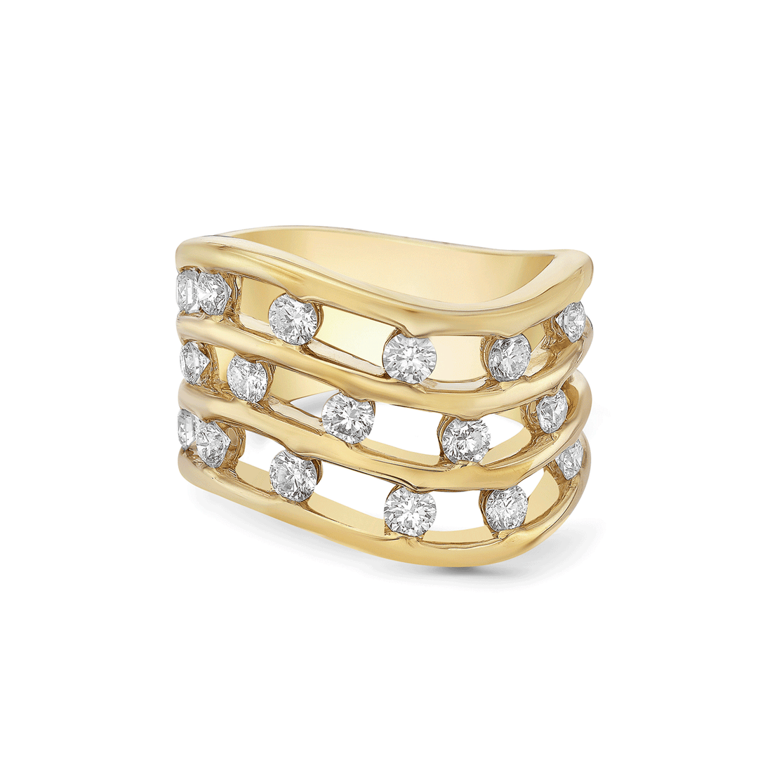 Charles Krypell 18k Gold and 1.19 Total Weight Diamond 3 Row Ring