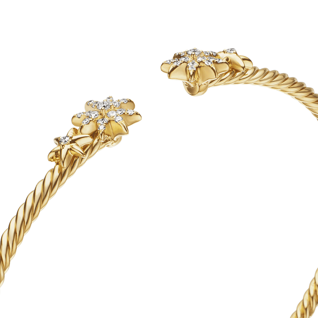 David Yurman Petite Starburst Cable Bracelet 18k Yellow Gold with Diamonds, 2.6mm