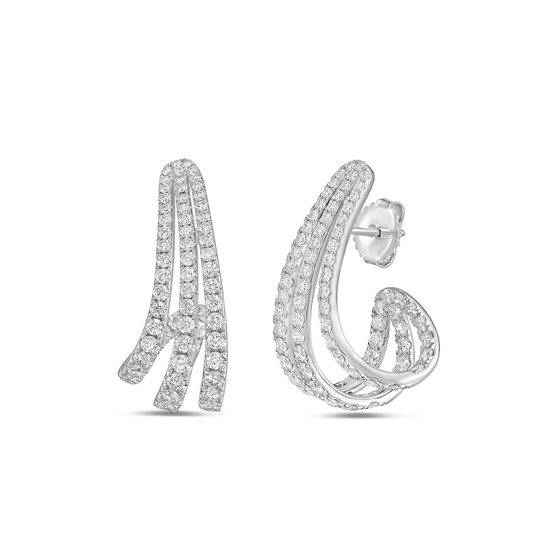 Charles Krypell 18k White Gold and 3.37 Total Weight Diamond 3 Row Earrings