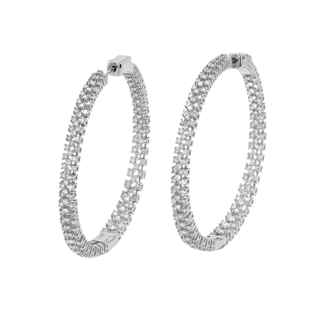 14k Gold 3 Row In Out Diamond 4.36 Total Weight Hoops