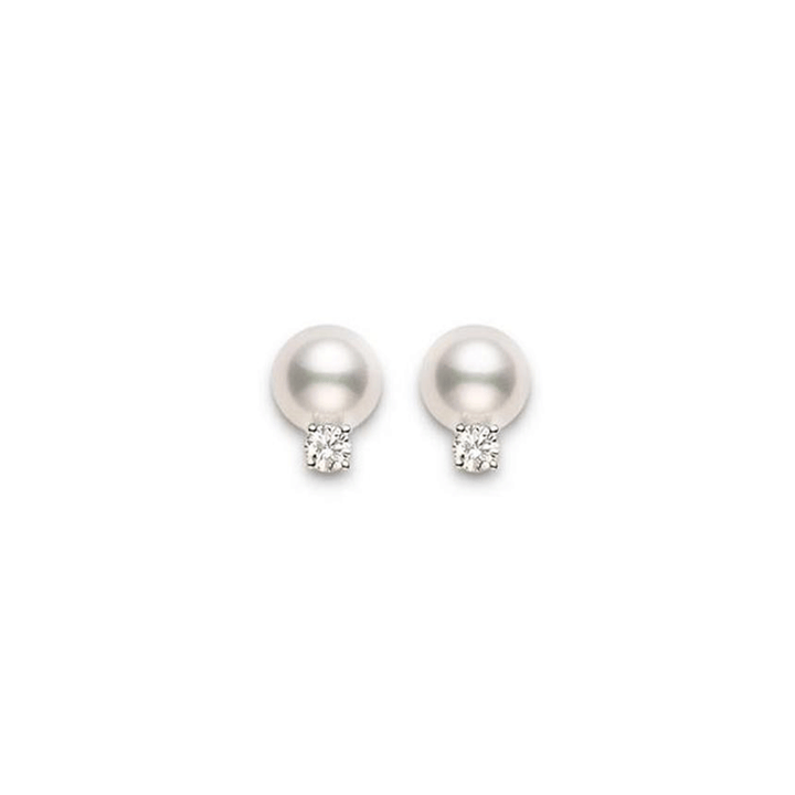 Mikimoto 18k Yellow Gold Akoya Pearl Diamond Studs