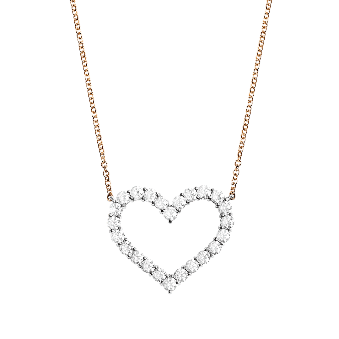 18k Gold 30mm Heart and Diamond 3.60 Total Weight Necklace