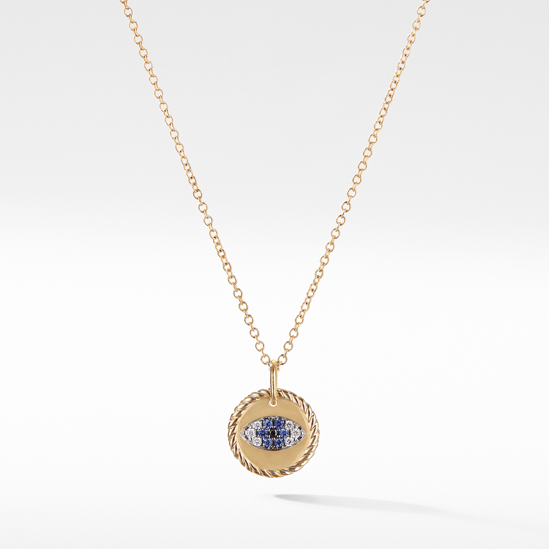 David Yurman Cable Collectibles Evil Eye Necklace 18k Yellow Gold with Pavé Blue Sapphires and Diamonds, 11mm