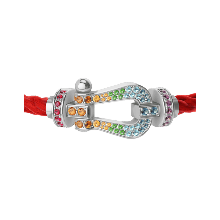 FRED FORCE 10 Red Cord with 18k White Gold Rainbow Gemstone LG Buckle, Exclusively at Hamilton Jewelers