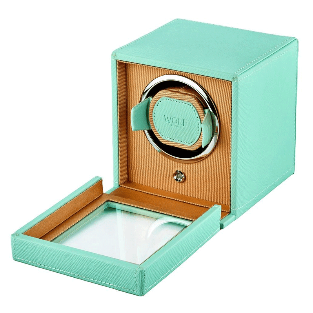 Wolf Designs Cub Single Watch Winder with Cover Peach/Mint