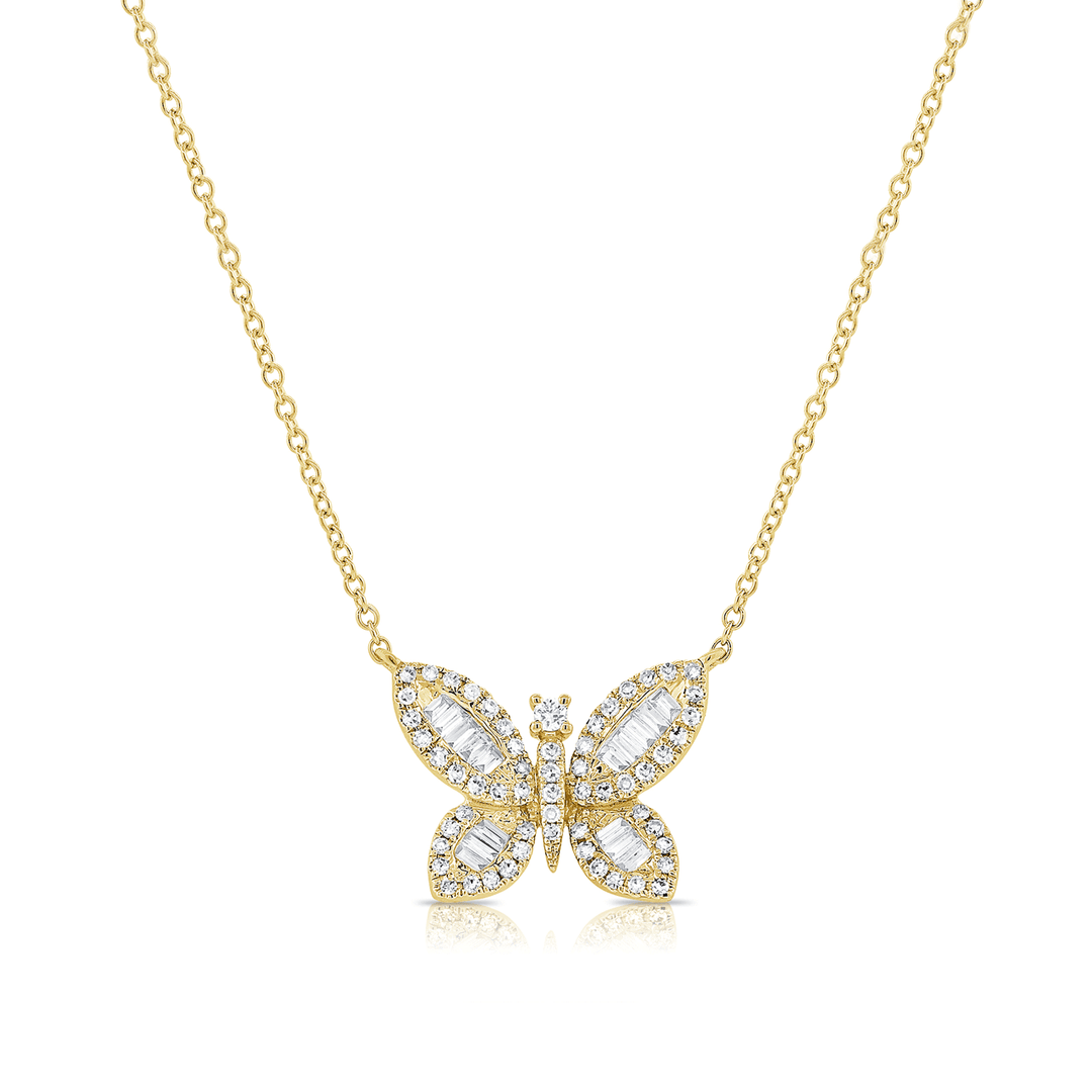 14k Yellow Gold and Diamond Butterfly Necklace