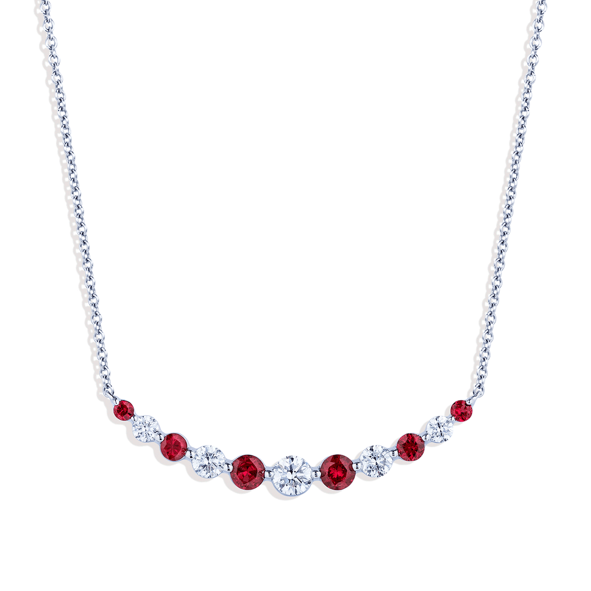 18k White Gold and Ruby .61 Total Weight Necklace