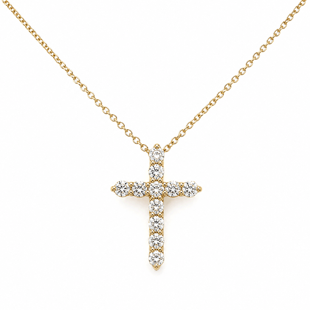14k Yellow Gold and .30 Total Weight Diamond Cross Pendant