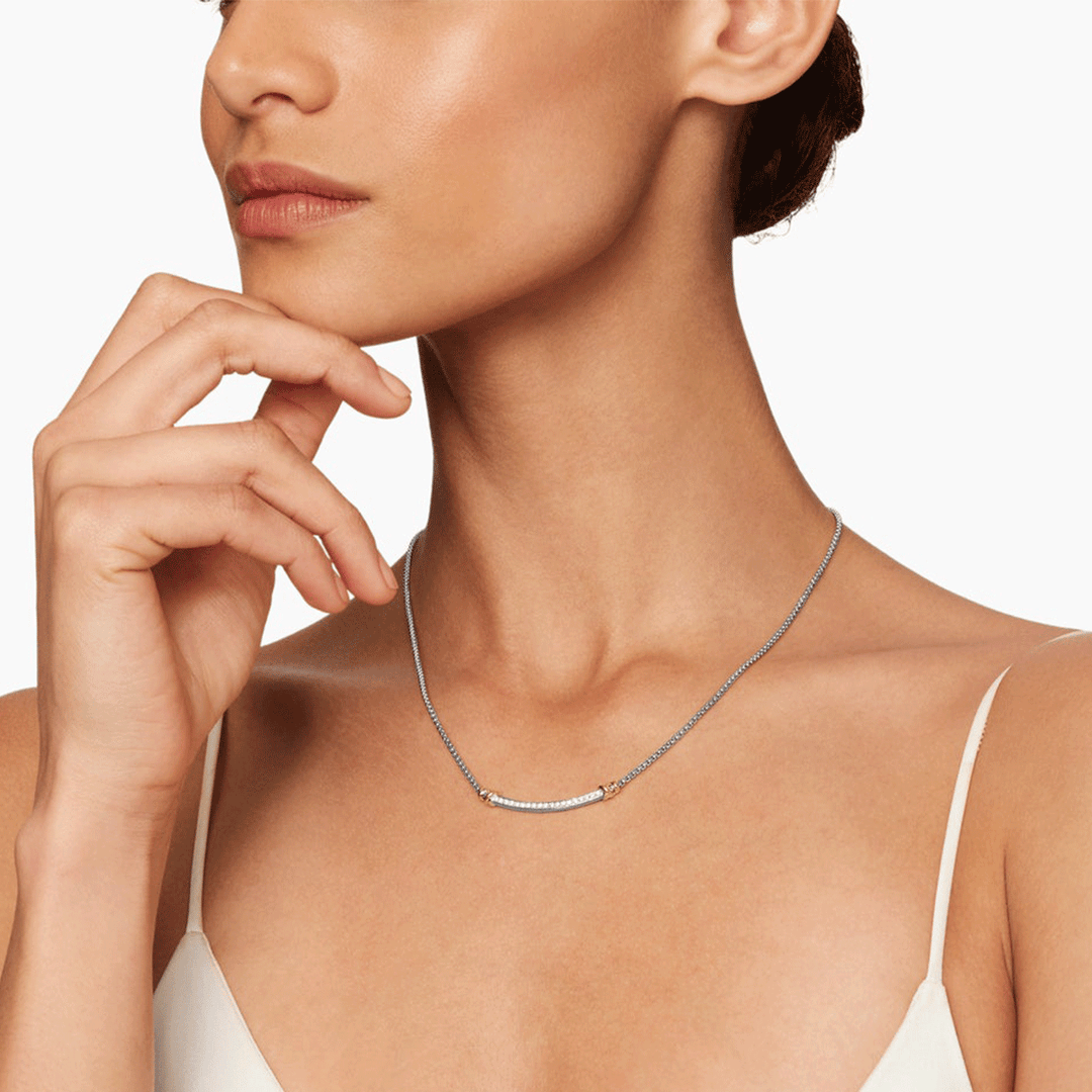 David Yurman Petite Helena Wrap Station Necklace Sterling Silver with 18k Yellow Gold and Diamonds, 29mm