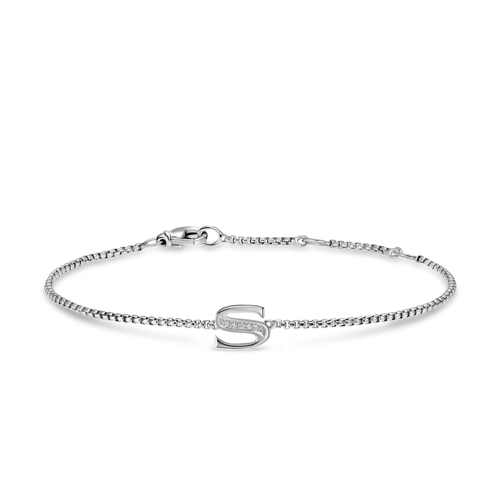 David Yurman Petite Initial Chain Bracelet Sterling Silver with Diamond S
