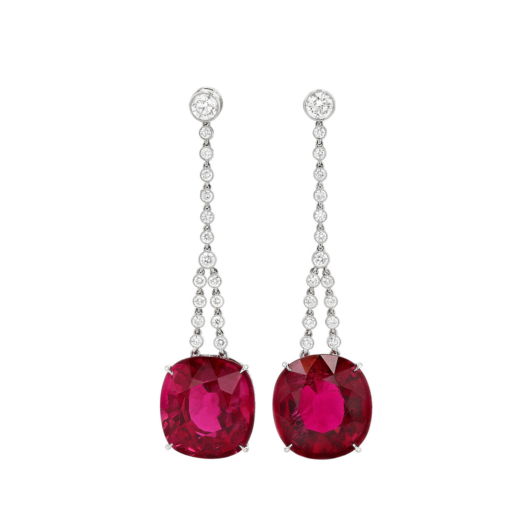 Private Reserve Platinum Rubelite Tourmaline and Diamond Drop Earrings