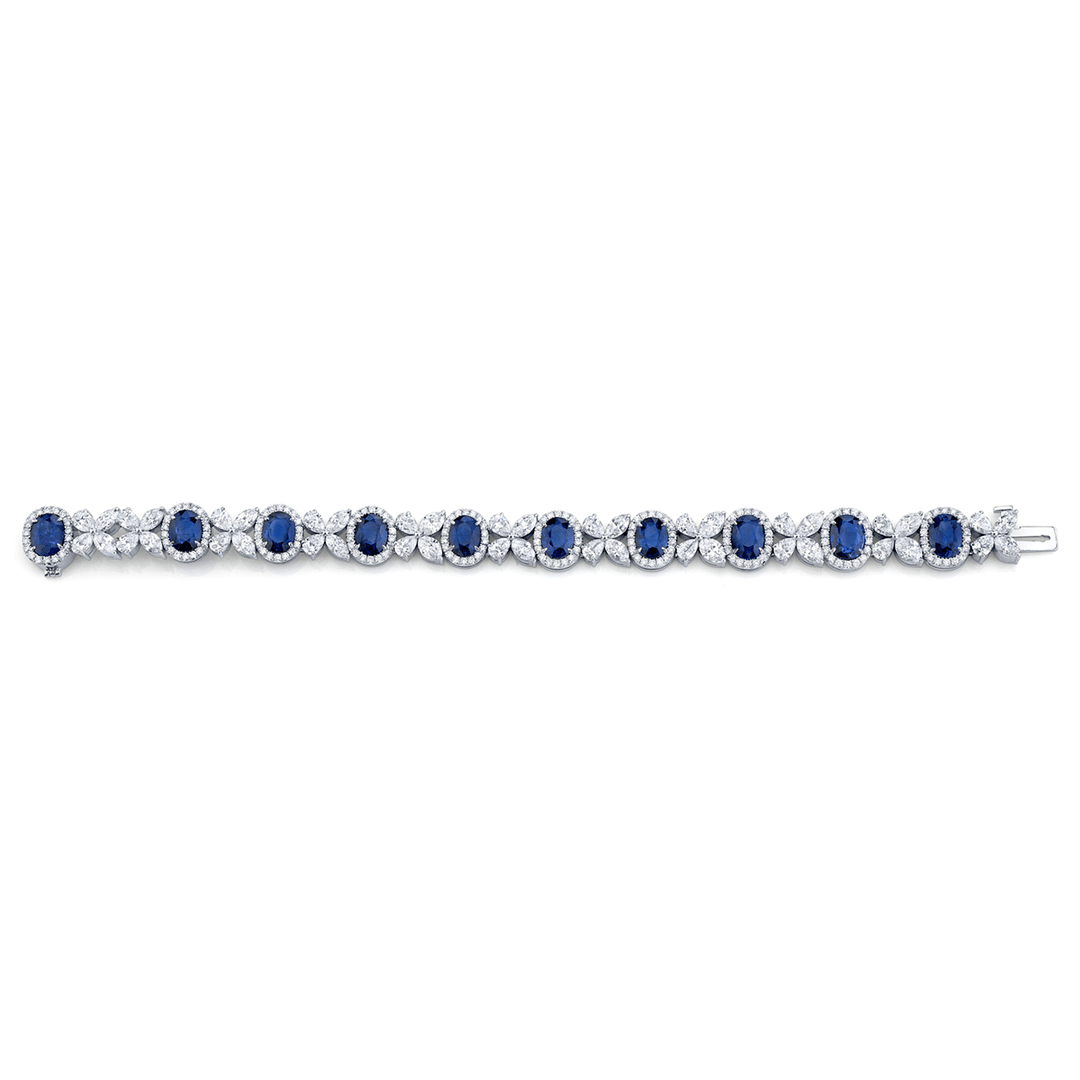 Platinum and 15.58 Total Weight Sapphire Diamond Floral Bracelet