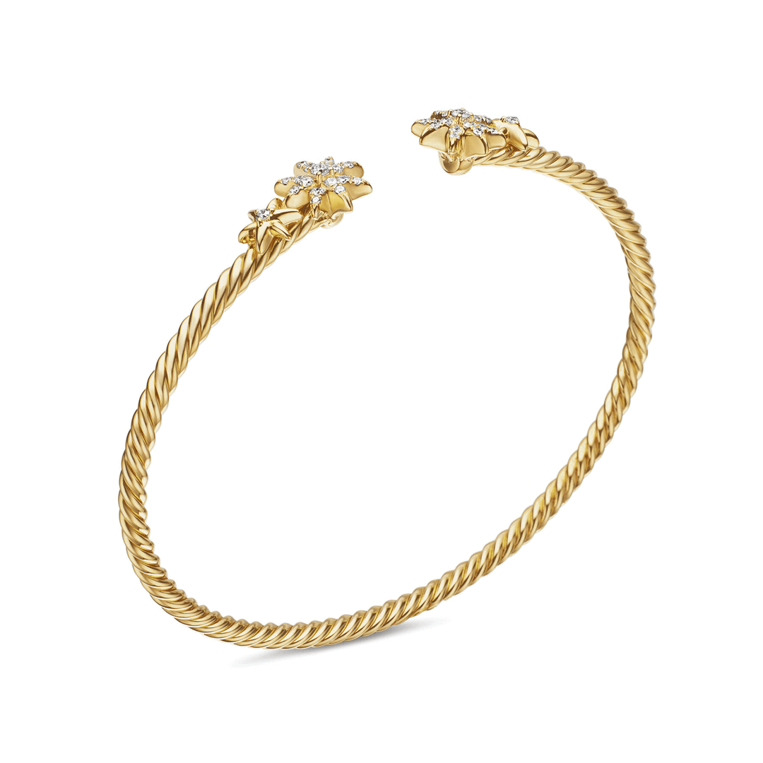 David Yurman Petite Starburst Cable Bracelet 18k Yellow Gold with Diamonds, 2.6mm