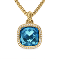 David Yurman Albion® Pendant 18K Yellow Gold with Hampton Blue Topaz and Diamonds 15mm