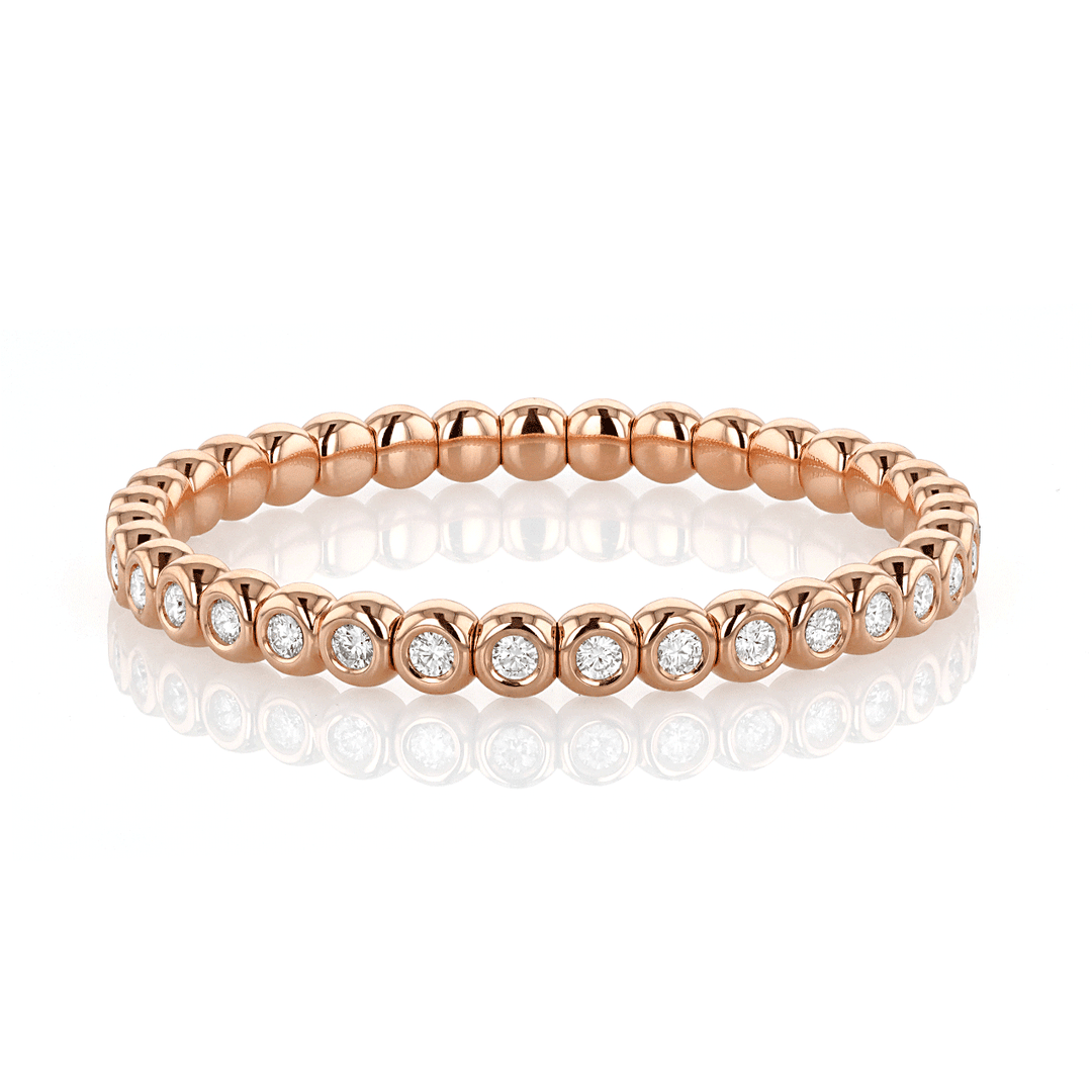 18k Rose Gold and 3.40 Total Weight Diamond Bezel Stretch Bracelet