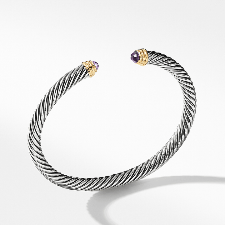 David Yurman Classic Cable Bracelet Sterling Silver with 14k Yellow Gold and Amethyst, 5mm