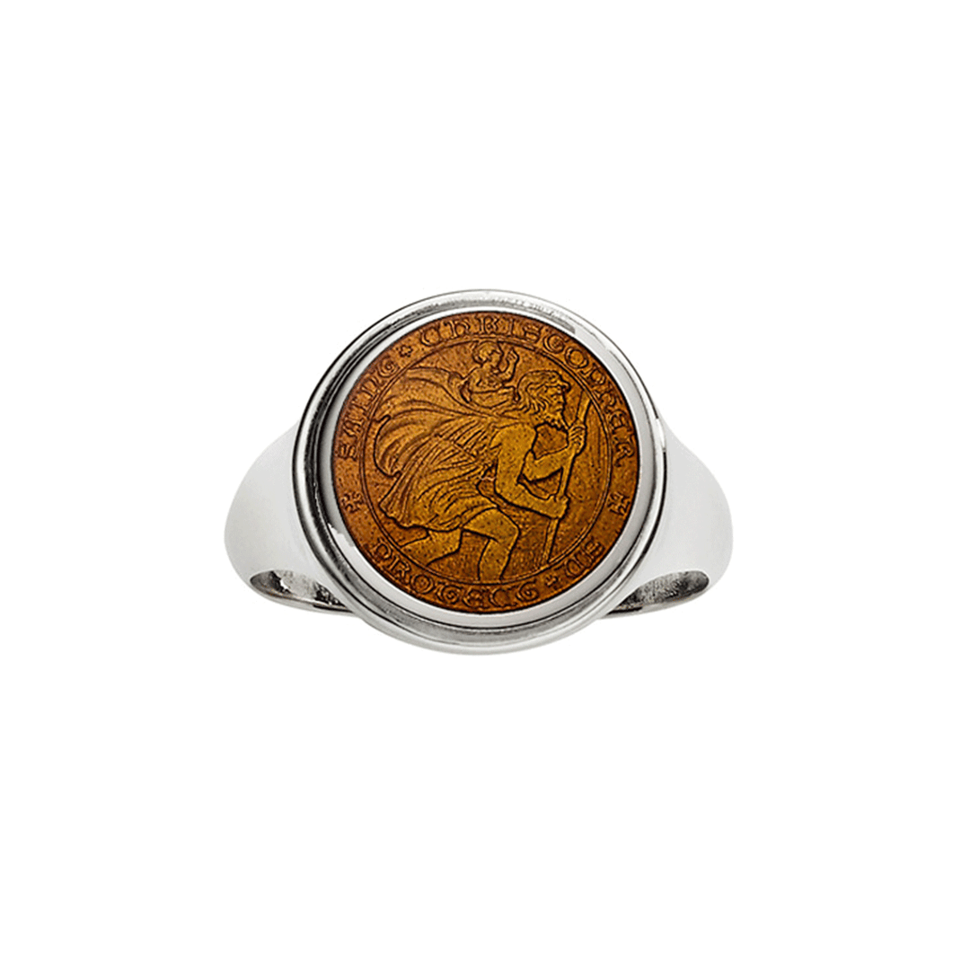 St. Christopher Sterling Silver and Brown Ring