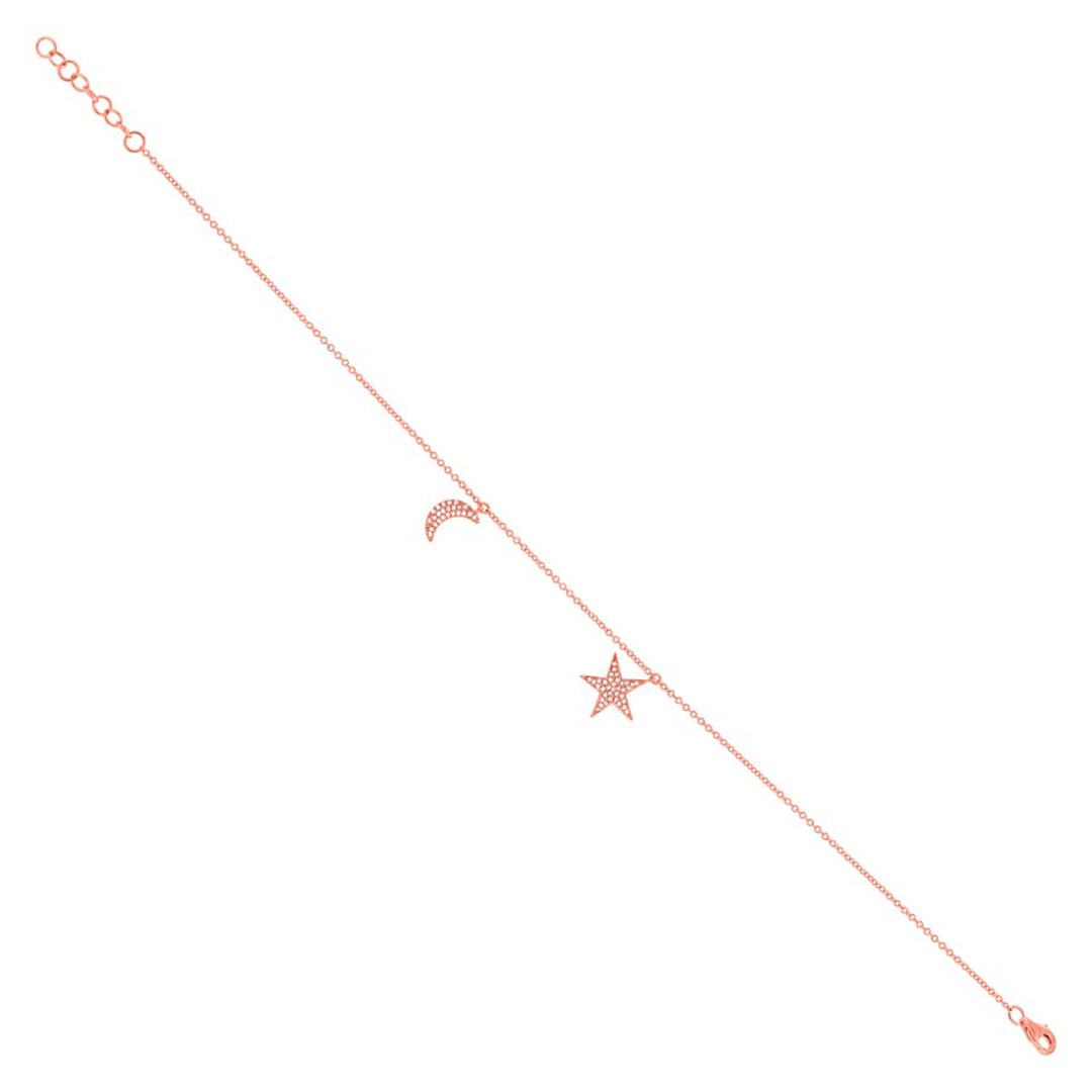 14k Rose Gold and Diamond Star/Moon Anklet