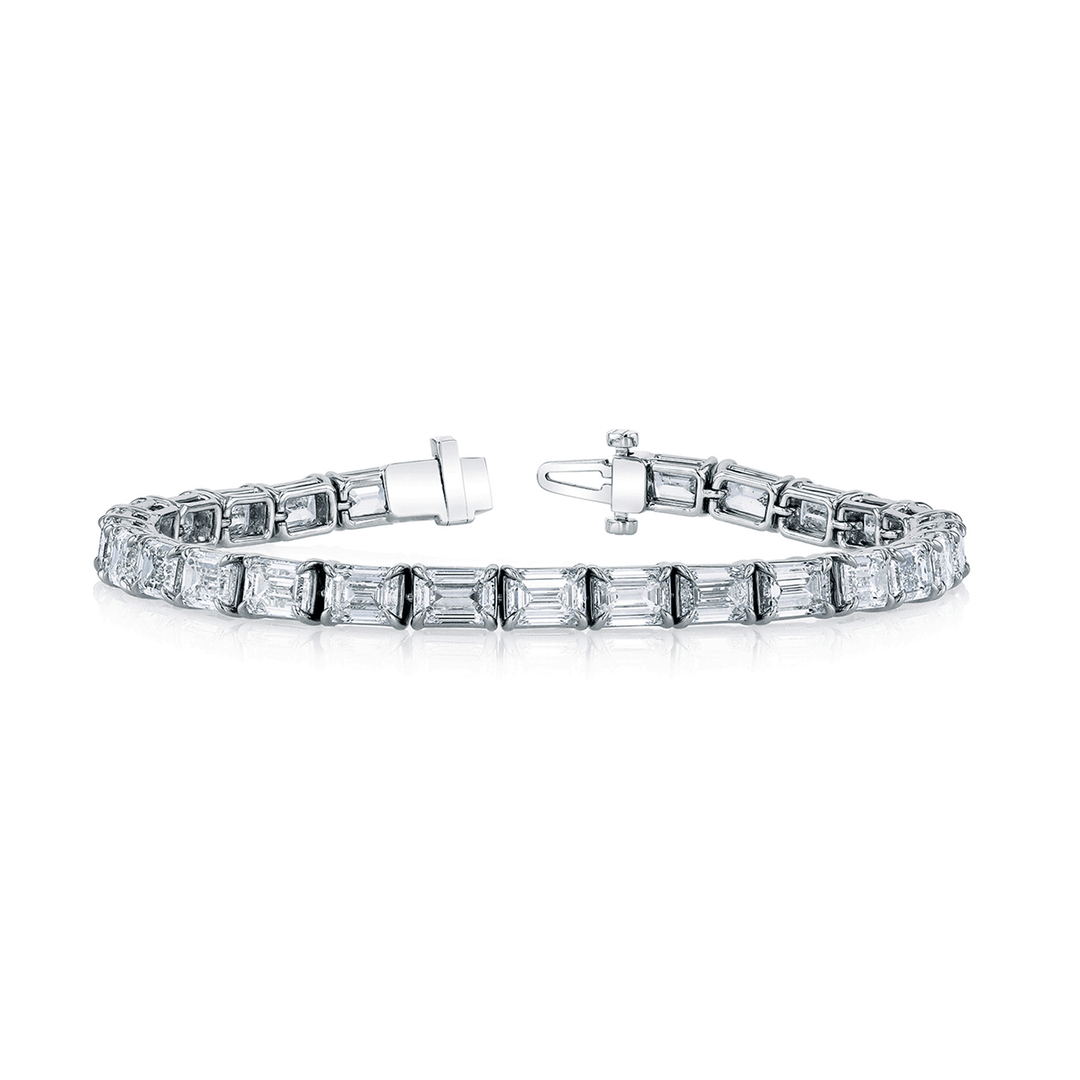 Hamilton Line Collection 18k White Gold and 7.36 Total Weight Emerald Cut Natural Diamond Line Bracelet