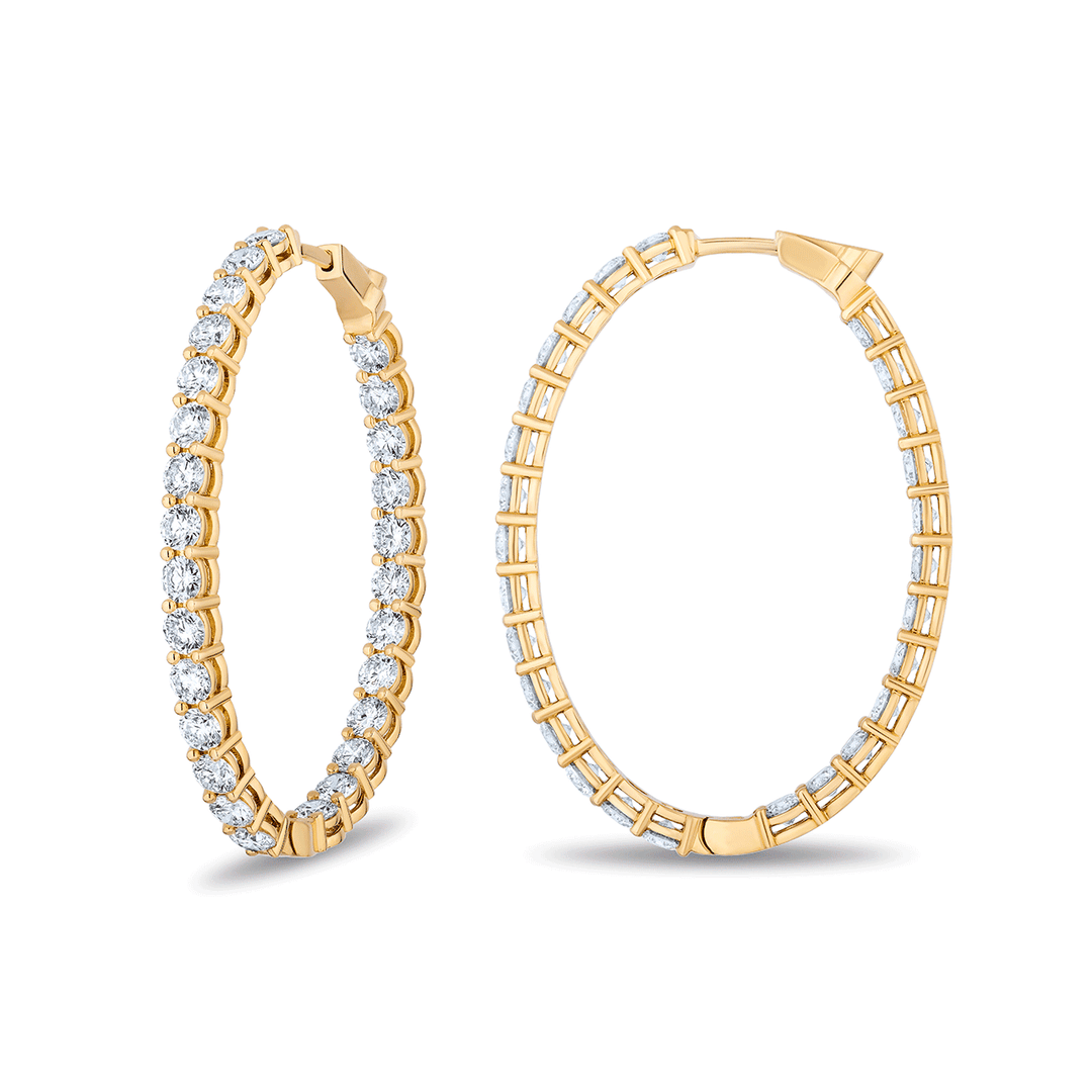 18k Yellow Gold and Diamond 6.75 Total Weight Oval 42mm In and Out Hoops