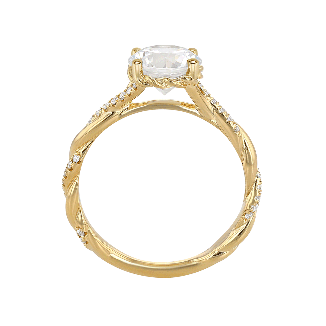 18k Yellow Gold and 1.50 Total Weight Round Diamond Half Twist Engagement Ring