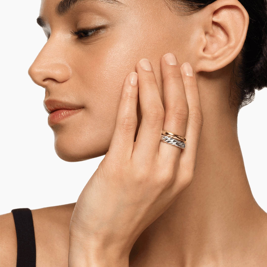 David Yurman Mercer® Two Row Ring Sterling Silver with 18k Yellow Gold, 8mm