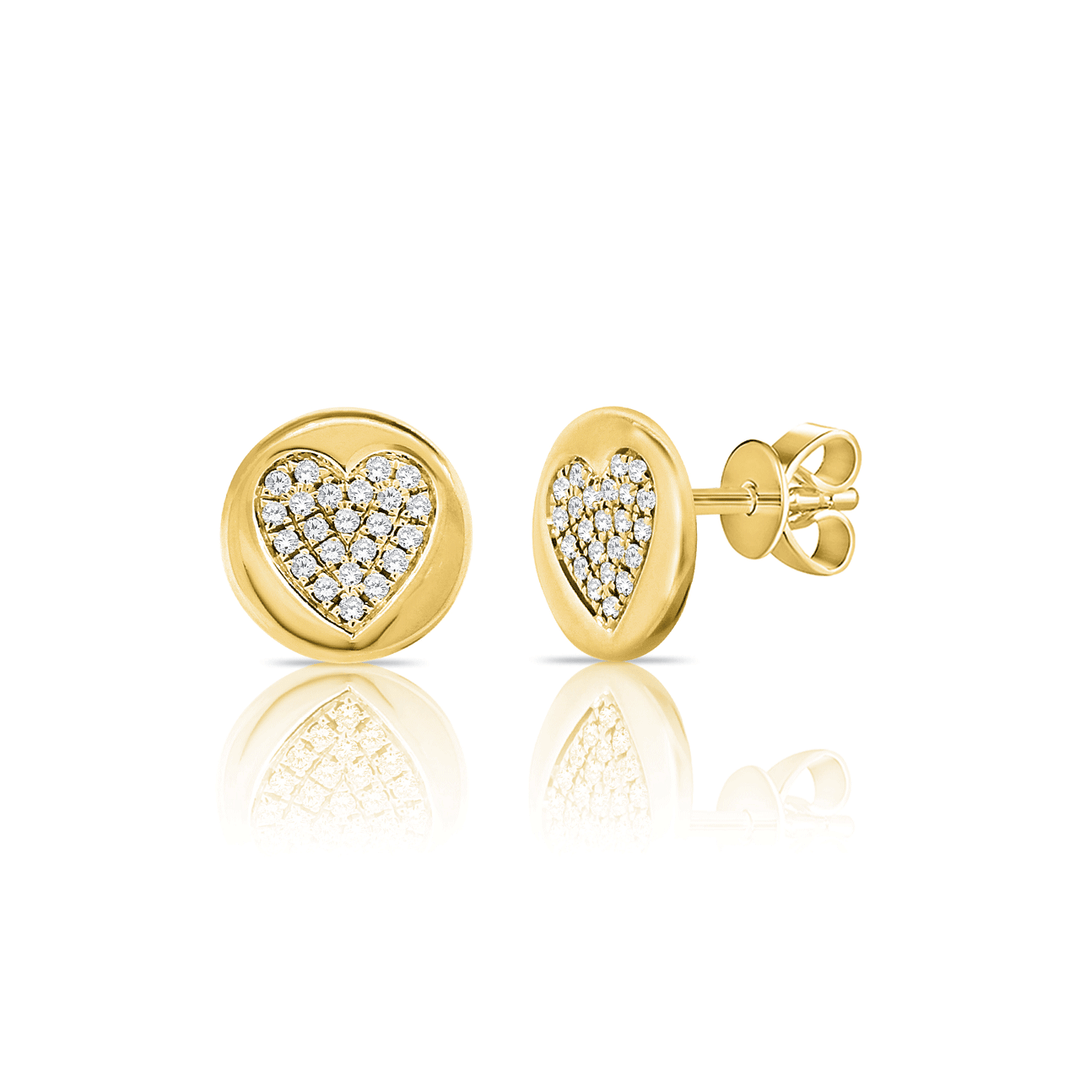 14k Yellow Gold and Diamond .10 Total Weight Heart Earrings