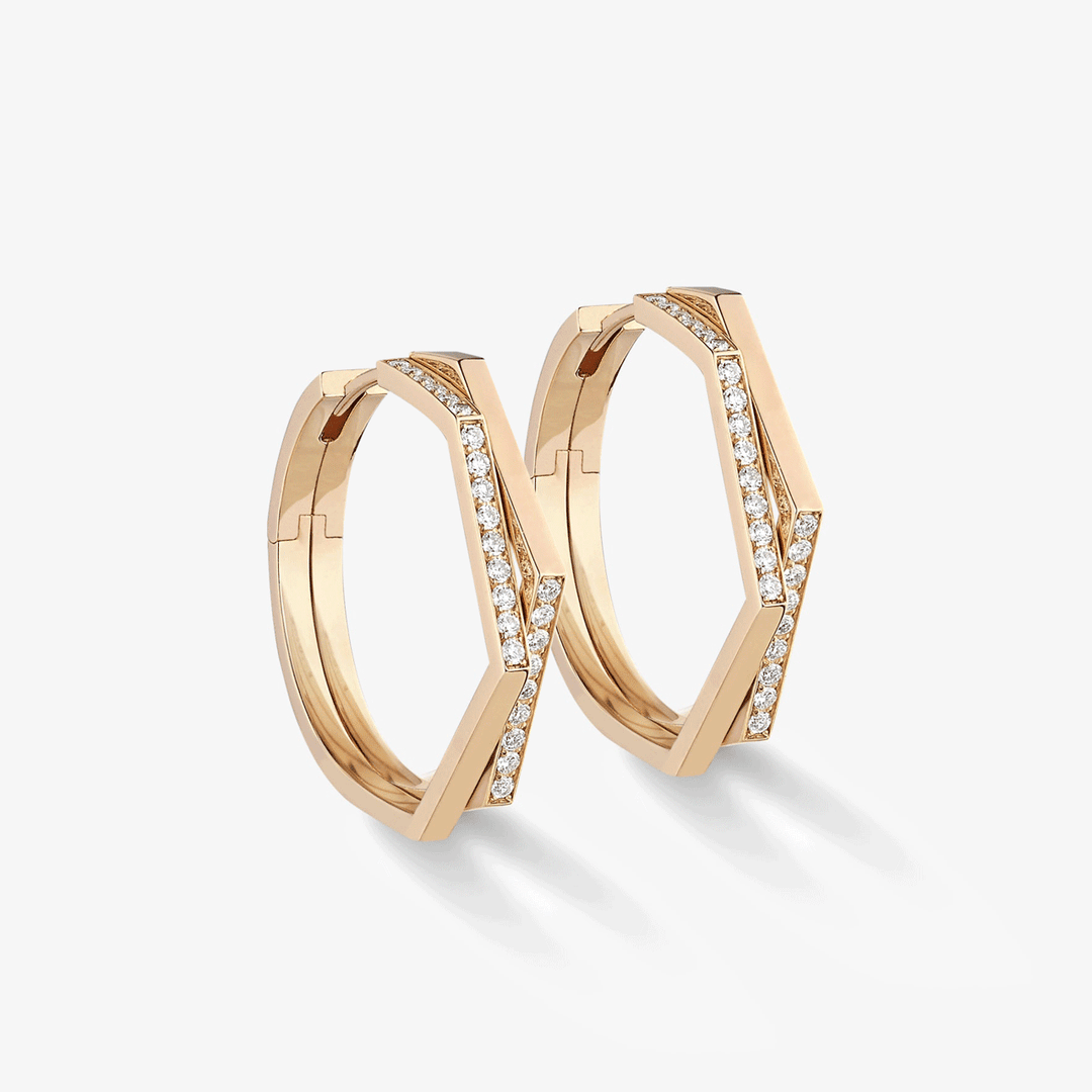 Repossi Antifer 18k Rose Gold and Diamond Two Row Hoops