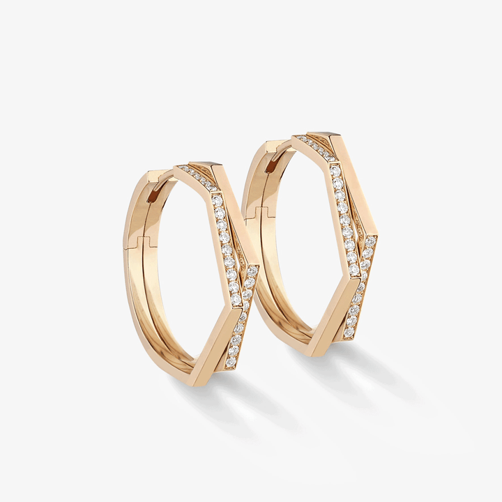 Repossi Antifer 18k Rose Gold and Diamond Two Row Hoops