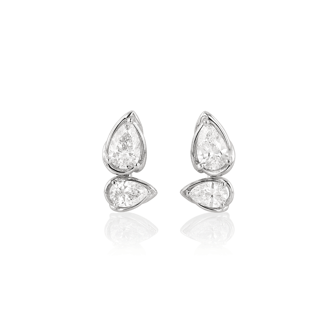 Duet 18k White Gold and Pear Shape Diamond 1.20 Total Weight Studs