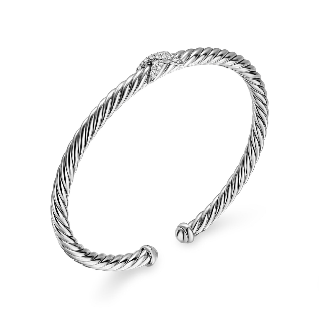 David Yurman Cable Flex X Station Bracelet Sterling Silver with Diamonds, 4mm