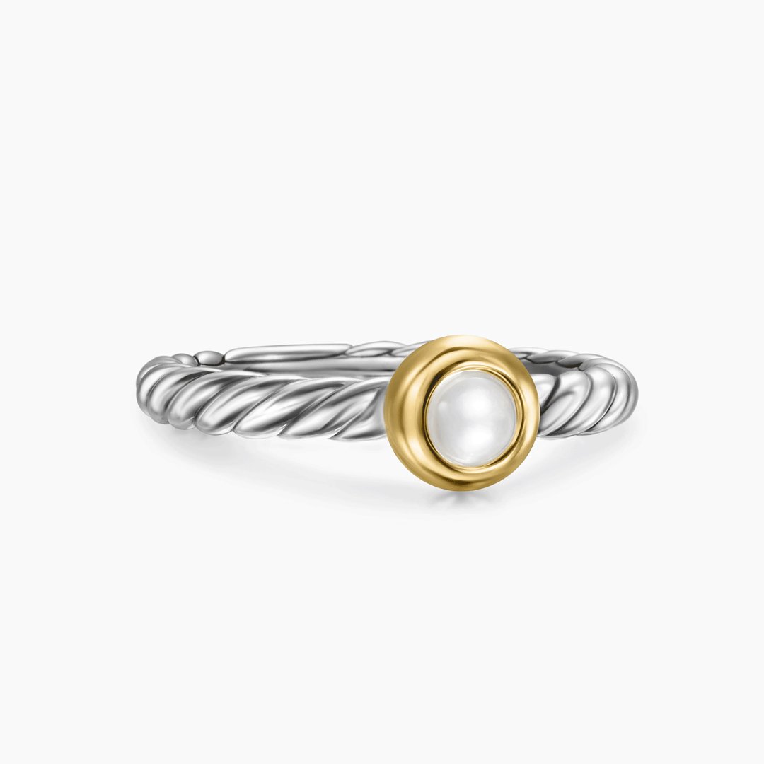 David Yurman Petite Cable Ring Sterling Silver with 14k Yellow Gold and Pearl, 2.8mm