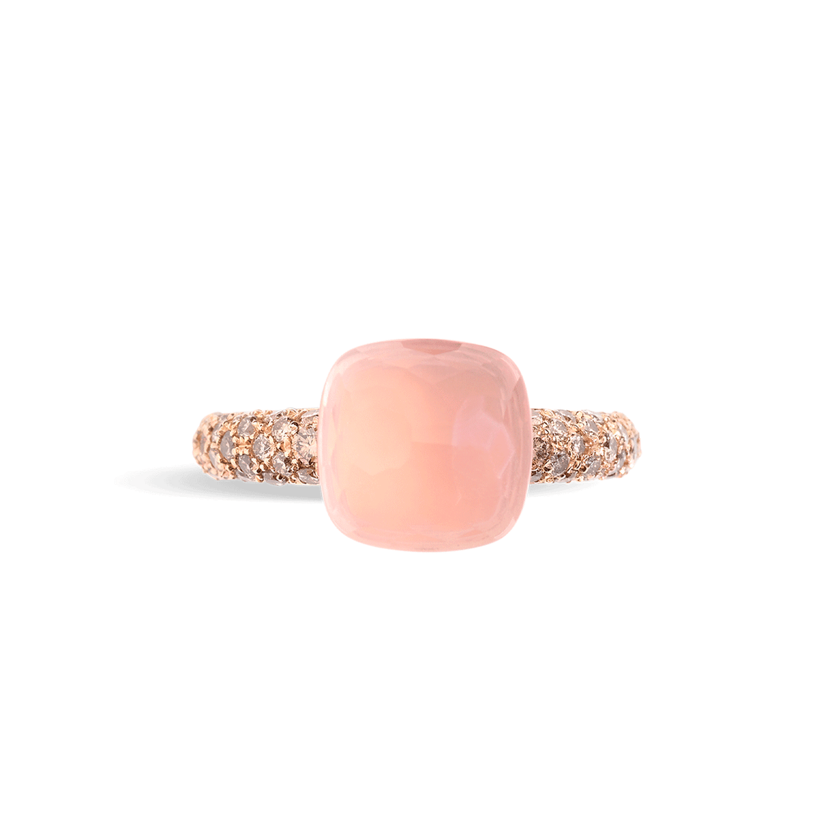 Pomellato Nudo Classic 18k Rose White Gold Rose Quartz and Diamond Ring